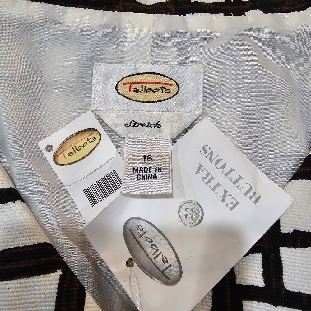 Talbots Sheath Dress Womens 16 Black White Grid Button Front Sleeveless Stretch - Picture 5 of 7